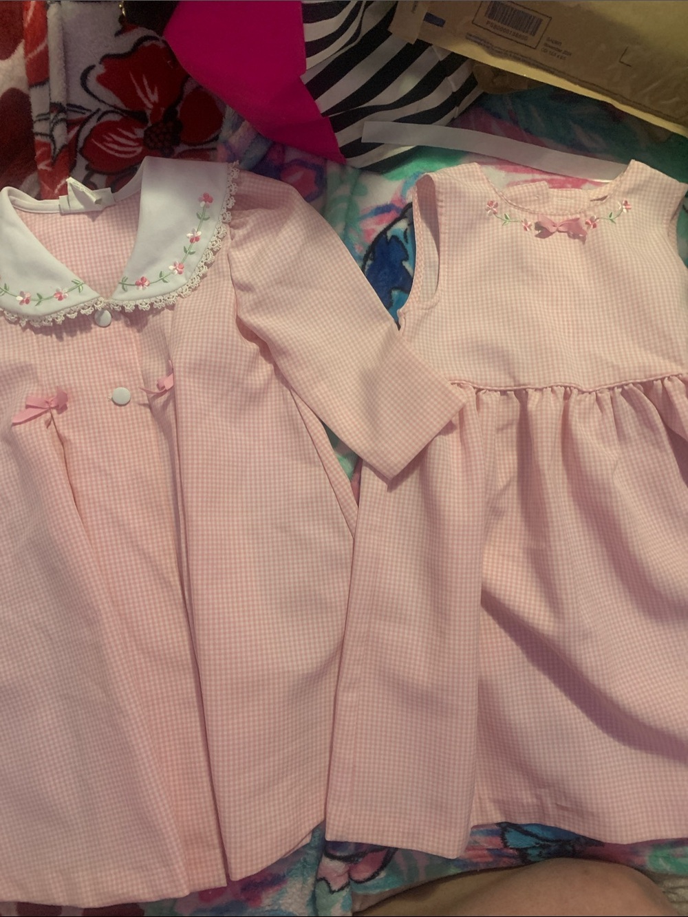 Girls' Pink Gingham Pajama Set with Embroidered Collar